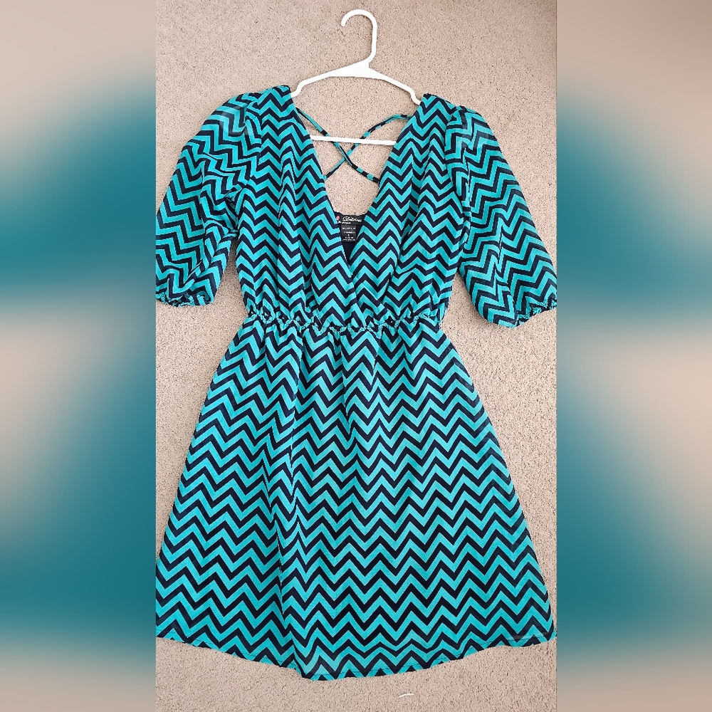 Chevron Patterned Dress in Blue and Black
